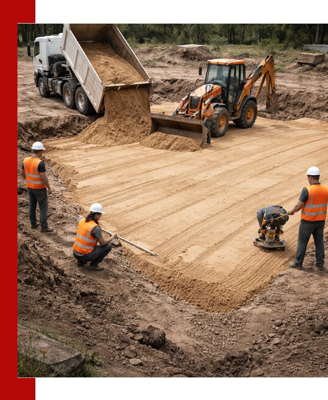 Устройство песчаной подушки для фундаментов и дорог в Саранске